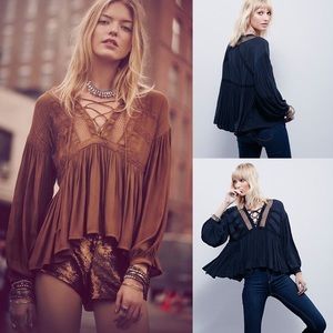 Free People don't let go romantic blouse in green